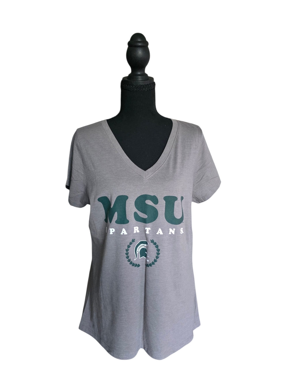 MSU Spartans Women's Gray V-Neck Tee - Collegiate Short Sleeve